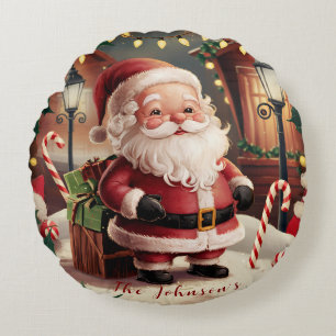 Gepersonaliseerde Kerstman Retro Kerstmis Rond Kussen