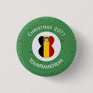 Gepersonaliseerde Kerstmis Engel met Belgische Vla Ronde Button 3,2 Cm