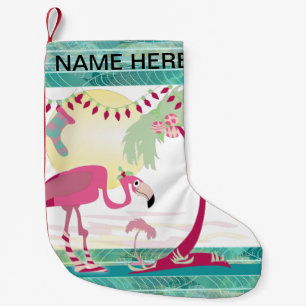 Gepersonaliseerde Kerstmis Flamingo Vakantie Scène Kleine Kerstsok