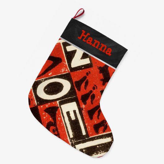 Gepersonaliseerde Kerstmis met rode noel Grote Kerstsok (Voorkant (Hangend))