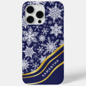 Gepersonaliseerde Kerstmis Navy Blauw Goud Sneeuwv Case-Mate iPhone Case (Achterkant)