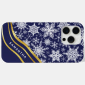 Gepersonaliseerde Kerstmis Navy Blauw Goud Sneeuwv Case-Mate iPhone Case (Achterkant (horizontaal))