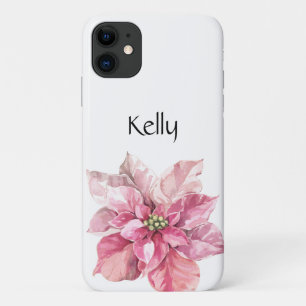 Gepersonaliseerde Kerstmis Roze Poinsettia iPhone 11 Hoesje