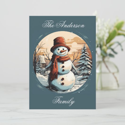 Gepersonaliseerde Kerstmis Sneeuwman Kaart (Staand voorkant)