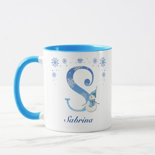 Gepersonaliseerde Kerstmis Sneeuwvlokken Monogram Mok (Links)