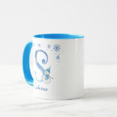 Gepersonaliseerde Kerstmis Sneeuwvlokken Monogram Mok (Voorkant links)