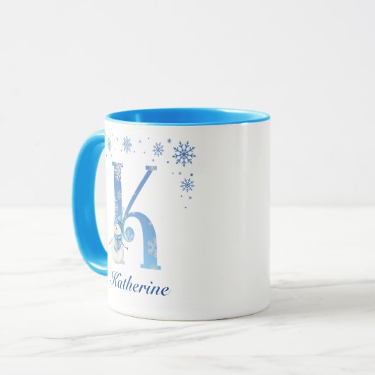 Gepersonaliseerde Kerstmis Sneeuwvlokken Monogram Mok (Voorkant links)