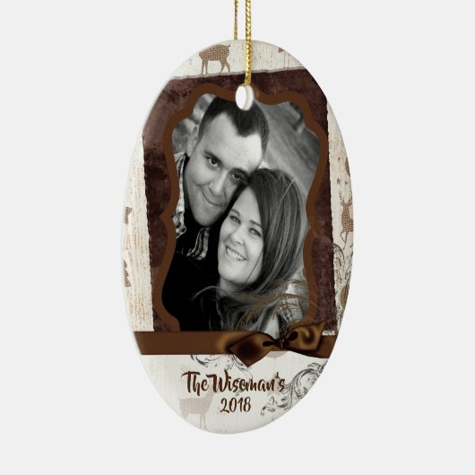 Gepersonaliseerde kerstomroep deer PHOTO-versierin Keramisch Ornament (Rechts)