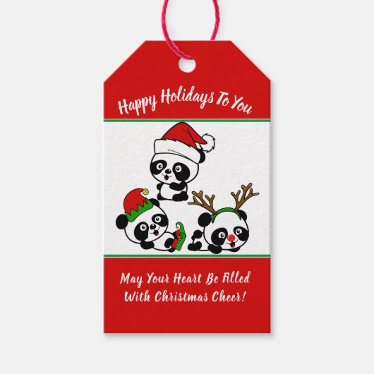 Gepersonaliseerde kerstpanda's cadeaulabel (Voorkant)