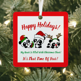 Gepersonaliseerde kerstpanda's metalen ornament