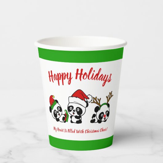 Gepersonaliseerde kerstpanda's papieren bekers (Voorkant)