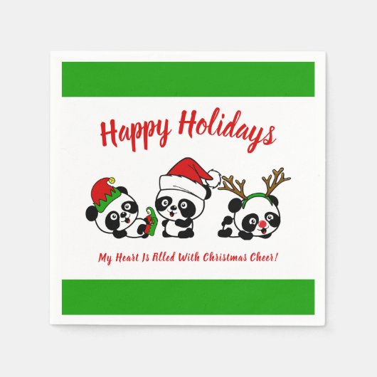 Gepersonaliseerde kerstpanda's servet (Voorkant)