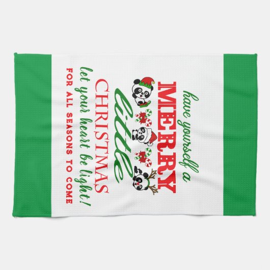 Gepersonaliseerde kerstpanda's theedoek (Horizontaal)