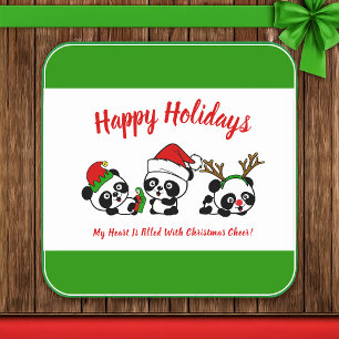 Gepersonaliseerde kerstpanda's vierkante kartonnen onderzetter