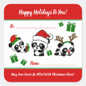 Gepersonaliseerde kerstpanda's vierkante sticker (Voorkant)
