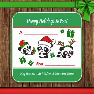 Gepersonaliseerde kerstpanda's vierkante sticker