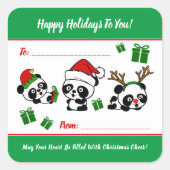 Gepersonaliseerde kerstpanda's vierkante sticker (Voorkant)