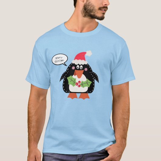 Gepersonaliseerde kerstpinguïn t-shirt (Voorkant)