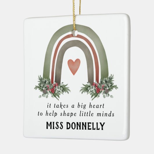 Gepersonaliseerde kerstregenboog voor leraren keramisch ornament (Links)