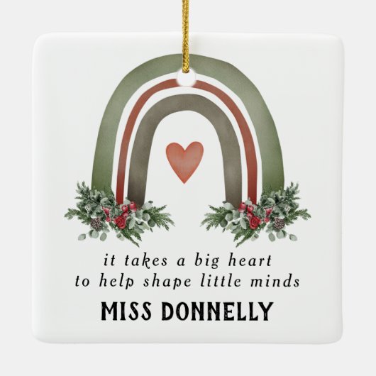 Gepersonaliseerde kerstregenboog voor leraren keramisch ornament (Achterkant)