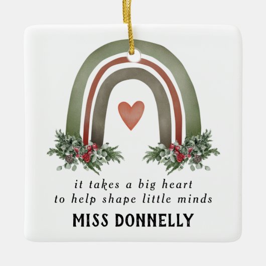 Gepersonaliseerde kerstregenboog voor leraren keramisch ornament (Voorkant)