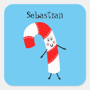 Gepersonaliseerde kerstsnoepjessticker vierkante sticker