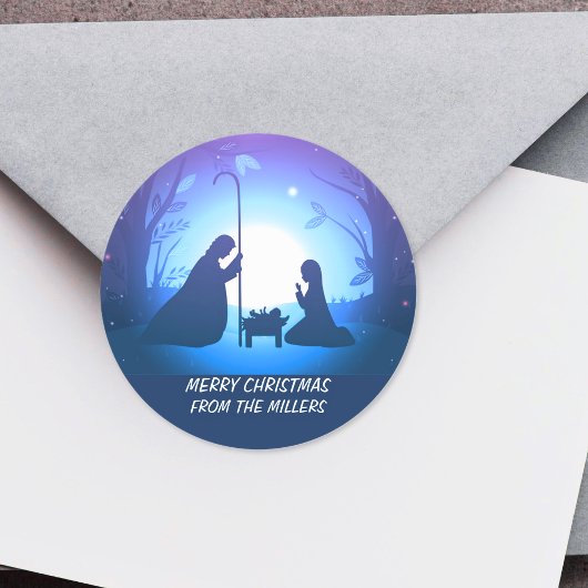 Gepersonaliseerde kerststal3 kerstmis ronde sticker