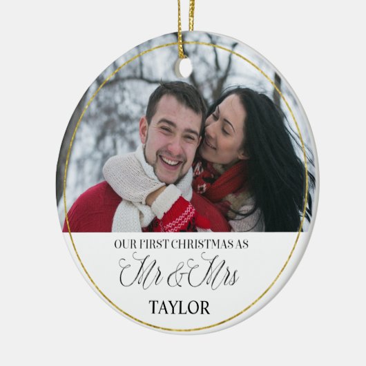 Gepersonaliseerde kerstversiering met eerste huwel keramisch ornament (Links)