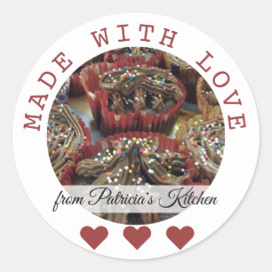 Gepersonaliseerde keuken bakken gemaakt met liefde ronde sticker