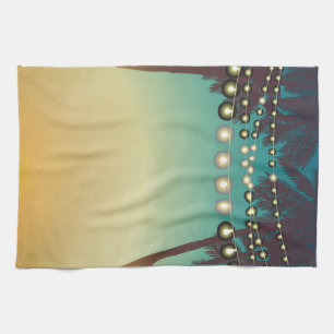 Gepersonaliseerde keuken handdoek strand zonsonder