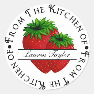 Gepersonaliseerde keukenbanketbakkers - aardbeien ronde sticker