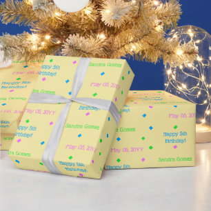 Gepersonaliseerde Kids Verjaardag Roze Blauw Groen Cadeaupapier