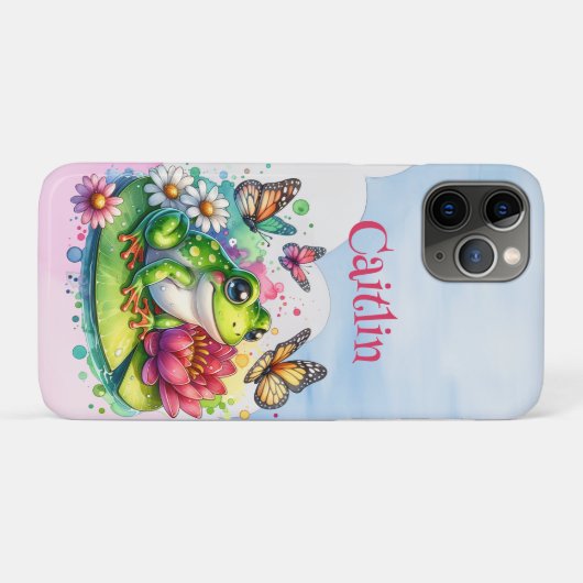 Gepersonaliseerde kikker, bloemen en vlinders Case-Mate iPhone case (Achterkant (horizontaal))