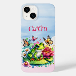 Gepersonaliseerde kikker, bloemen en vlinders Case-Mate iPhone 14 hoesje