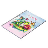 Gepersonaliseerde kikker, bloemen en vlinders notitieboek (Linkerzijde)