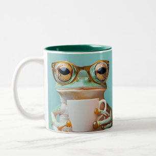 Gepersonaliseerde kikker met bril tweekleurige koffiemok