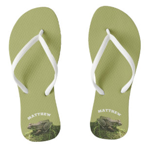 Gepersonaliseerde Kikker op een Mossy Rock Foto Gr Teenslippers