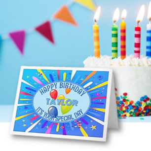 Gepersonaliseerde kind kleurrijke verjaardag kaart