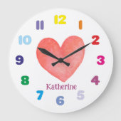 Gepersonaliseerde Kind Waterverf Hart Grote Klok (Voorkant)