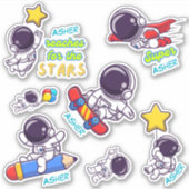 Gepersonaliseerde Kinder Astronaut Naam Label Stic (Voorkant)