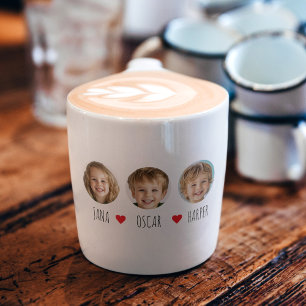 Gepersonaliseerde Kinder foto met namen en harten Espresso Kop