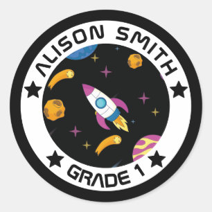 Gepersonaliseerde Kinder Galaxy Reizen Ronde Sticker