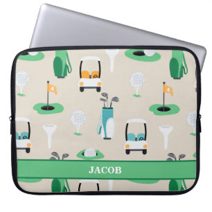 Gepersonaliseerde Kinder Golfer Golfcart Golfsport Laptop Sleeve