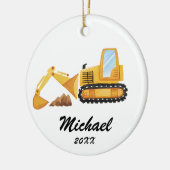 Gepersonaliseerde Kinder graafmachine bouwtruck Keramisch Ornament (Links)