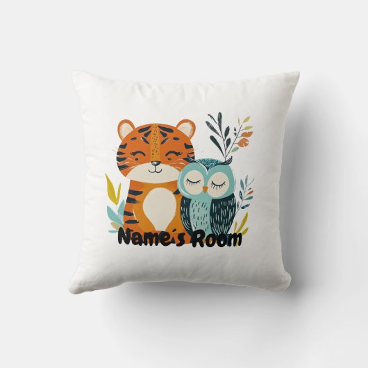 Gepersonaliseerde Kinder kamer met tijger en uil o Kussen (Achterkant)