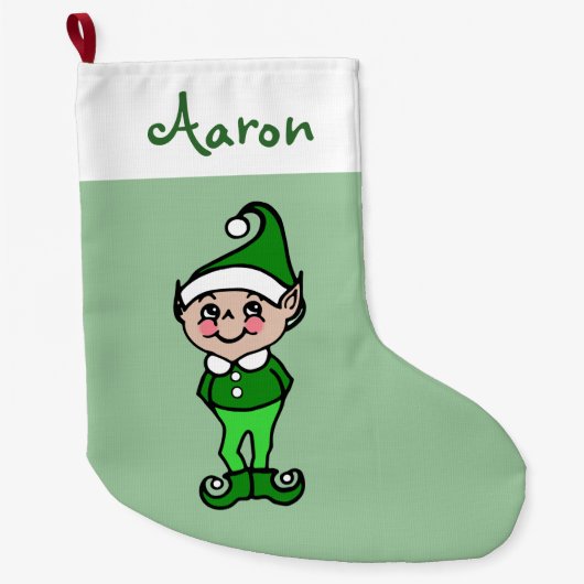 Gepersonaliseerde Kinder Kerst Elf Stocking Grote Kerstsok (Voorkant)