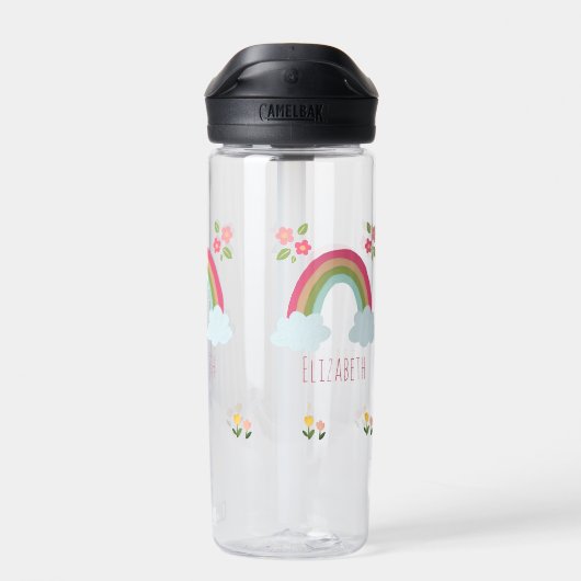 Gepersonaliseerde Kinder Leuke regenboog meisje ro Waterfles (Achterkant)