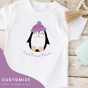 Gepersonaliseerde Kinder pinguïn (roze) T-shirt