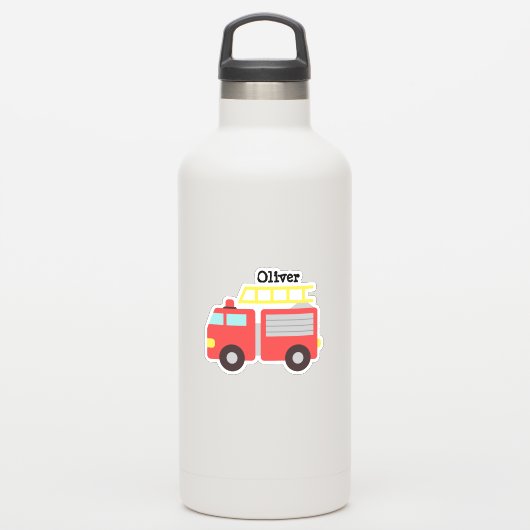 Gepersonaliseerde Kinder rode vuurwagen Stickers (Waterfles)