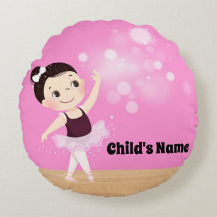 Gepersonaliseerde Kinder Roze Ballerina Ronde Kuss Rond Kussen